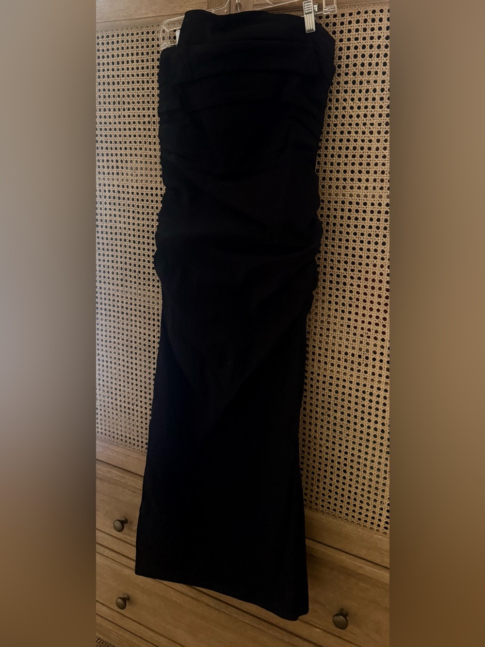 Anthropologie Black Strapless Ruched Maxi Dress